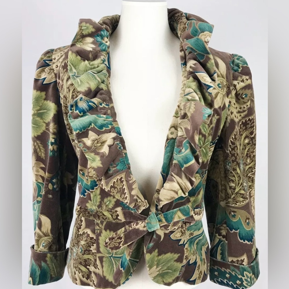 3 SISTERS $229 Velvet Ruffle Tie Front Dress Jacket Size M Brand New No Tags